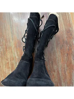 ⁠UGG Australia Y2K Surfcat 5158 Black Suede Side Lace Tall Shearling Boots Sz 5⁠ thumbnail 8