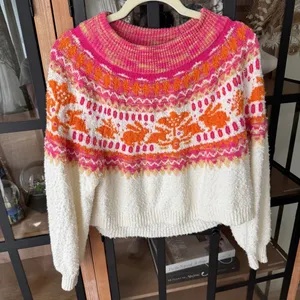 Free People fair isle Nellie Sweater Whisper White Combo bunny easter textured thumbnail 2