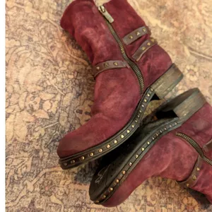 A.S.98 Womens Saint Burgundy Suede Studded Buckle Moto Ankle Boots US 6.5 - 7 thumbnail 3