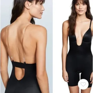 Skims Deep Plunge Shapewear Mid Thigh Bodysuit Black NWT NEW Small Onyx thumbnail 2