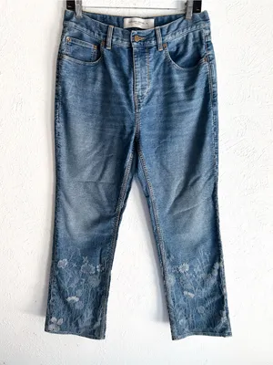 Golden Goose Deryn Floral Jacquard Straight Leg Jeans Medium Wash Denim Size 29 thumbnail 3