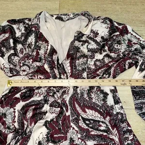 Free People Dress Womens XS Kimono Satin Babydoll Maroon Floral Boho Flowy‎ thumbnail 3