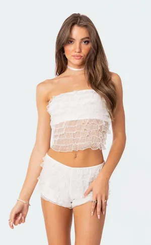 Edikted Julianna Sheer Ruffle Tube Top thumbnail 1
