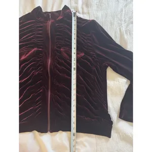 Ashley Stewart Burgundy Maroon Velvet Zip Up Ruched Pockets Long Sleeve thumbnail 3