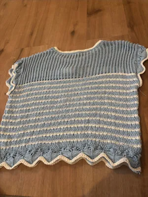 Blue & White Striped Crochet Knit Top thumbnail 2