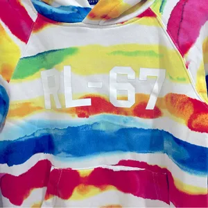 Ralph Lauren Watercolor Striped Rainbow Tie Dye Hoodie Size Large *no string thumbnail 5