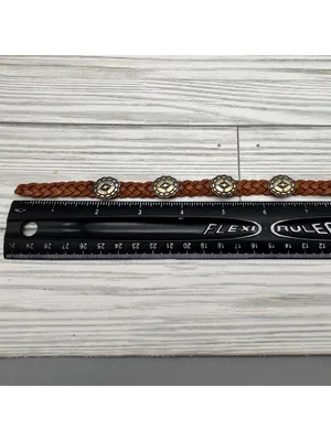 Vintage Brighton Southwestern Western Concho Braided Brown Leather Bracelet 9" thumbnail 9