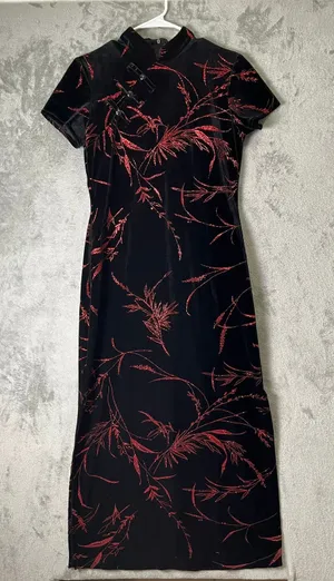 Vintage Y2K Velvet Mandarin Collar Dress Goth Grunge Dark Academia Floral M thumbnail 1
