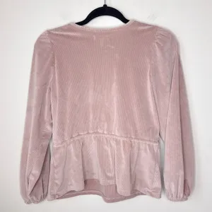 Madwell‎ Ribbed Velvet Surplice Peplum XS Top Mauve Dusty Rose Long Sleeves Soft thumbnail 6