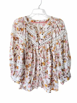 Anthropologie Harmony Lace Floral White Peasant Boho Blouse Top size medium thumbnail 4