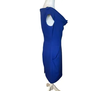 Calvin Klein Royal Blue Sheath Dress Pockets Career Cocktail Drape Neck Sz 2 EUC thumbnail 4