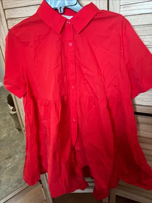 FINAL MARKDOWN Unique Cato Short Sleeve Red Babydoll Top Medium thumbnail 1