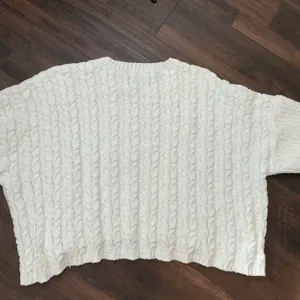 POL Cable Knit Oversized Sweater White Crew Neck Cropped JST371B PLUS Size 1X/2X thumbnail 3