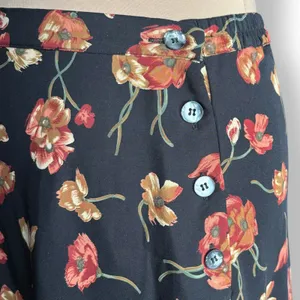 Vintage‎ 90s Halston Black Red Dark Floral Maxi Skirt Side Button Size 12 Fall thumbnail 6