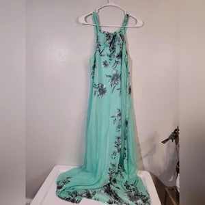 Floral Halter Maxi Dress - Teal, Size M thumbnail 13