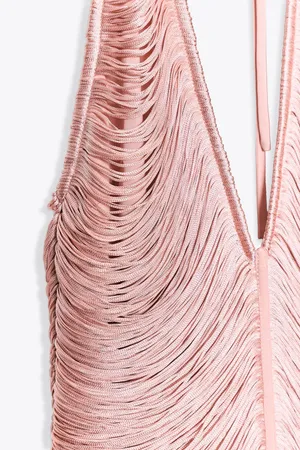 Zara Sleeveless Pink Halter Fringe Bodycon Mini Evening Dress thumbnail 14