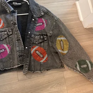 Denim rhinestone football jacket thumbnail 5