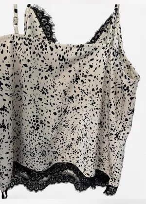 A New Day Black & White Satin Lace Tank thumbnail 4