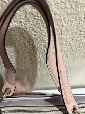 Guess Blush & Cream Colorblock Tote Bag Gold Logo Charm Pom Pom Large thumbnail 16