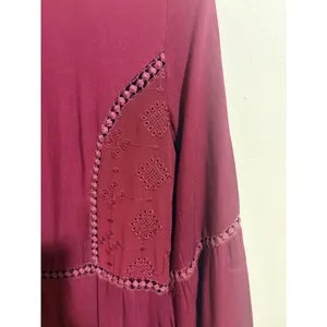 Sage The Label Mini Dress Womens S Burgundy Excellent Boho Lace Embroidered thumbnail 12