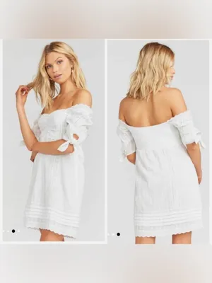 SHOW ME YOUR MUMU‎ Hartley Mini Dress Verona Lace White Off-the-Shoulder, Medium thumbnail 2