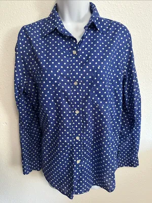 Ralph Lauren Blue and White Polka Dot Button-Down Shirt Size Medium thumbnail 1