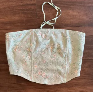 Tic Toc Corset Top Mint Green Floral Lace Halter Lace Up Back Large thumbnail 1