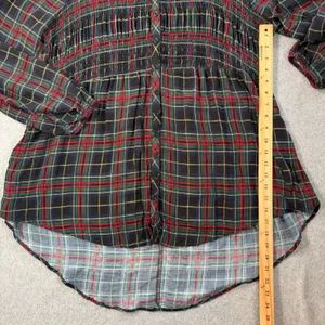 Torrid Womens Plus Size 2 (2X) Black Red Green Plaid Smocked Blouse Top High Low thumbnail 5