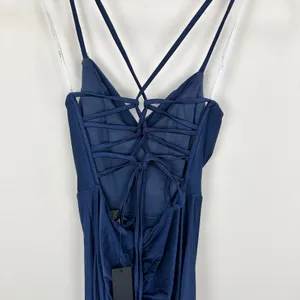 Lulus Iconic Allure Navy Blue Cowl Neck Lace Up Ruched Maxi Dress Stretch XS NWT thumbnail 9