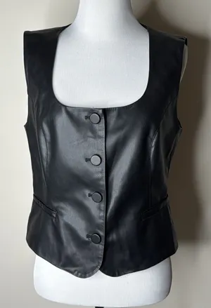 Zara Black Faux Leather Button Up Vest thumbnail 1