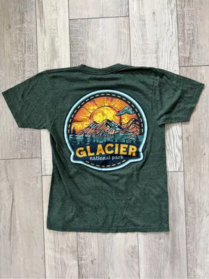 Glacier National Park Heather Forest Green Mountain Tee size small thumbnail 6