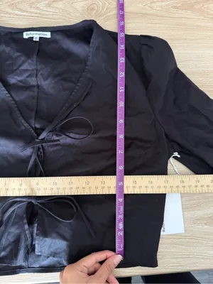 Reformation Medium NEW Hanna Top Black Organic Tie Front Crop Boxy Fit Business thumbnail 7