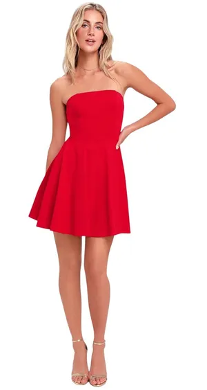 Lulus About a Twirl Red Strapless Skater Dress size Medium NWT thumbnail 1