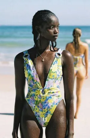💕FOR LOVE AND LEMONS Daffodil One-Piece Swimsuit Sunny Neon Floral Print S NWT thumbnail 1