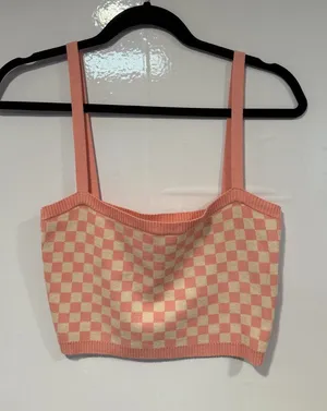 Emory Park NWT Peach Checkered Knit Crop Top thumbnail 1