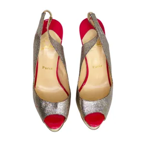 Christian Louboutin Lady Peep Slingback Glitter Pumps Platine Gold Pink Red 36.5 thumbnail 3