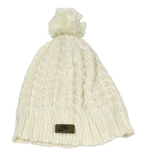 Nike‎ Sportswear Cream Cable Knit Cuffed Beanie Hat Removable Pom thumbnail 1