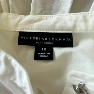 1X Plus Size Victoria Beckham White Poplin Gathered Waist Top Minimalist Blouse thumbnail 3