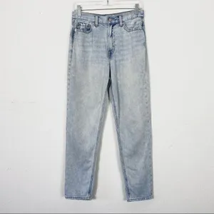 American Eagle Light Wash Denim High Rise Distressed Mom Jeans thumbnail 3