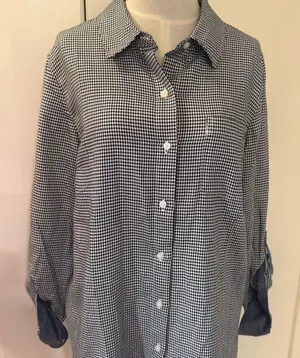 Tommy Hilfiger Black and White Houndstooth Check Button-Down Shirt Sz M thumbnail 1