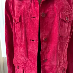 Y2K Vintage Suede Chore Jacket Deep Cherry Red Leather Coat Boho Western Utility thumbnail 15