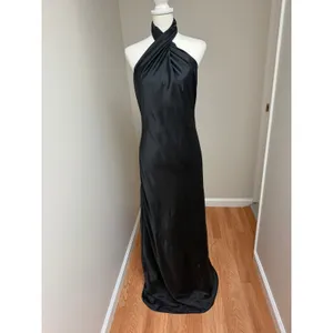 Show Me Your Mumu Jasmine Halter Maxi Dress Black Luxe Satin Size Large thumbnail 5