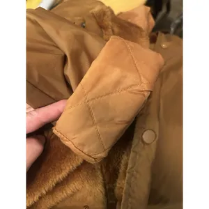 Vintage Camel Brown Faux Fur Lined Coat Jacket Snap Front Unisex Size L-XL Warm thumbnail 7
