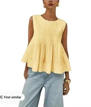 Yellow Pleated Babydoll Tank Top thumbnail 1