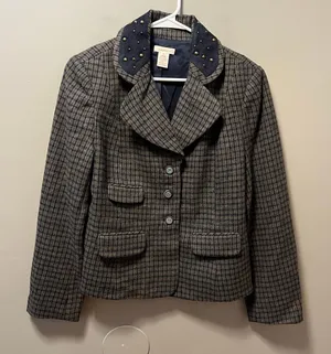 Sundance‎ Women's Wool Blend Plaid Studded Blazer Jacket Size 10 Brown Blue thumbnail 1