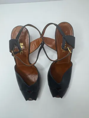 Bally Navy Blue Leather Heels Size 6D Black thumbnail 2