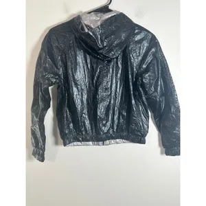 BlankNYC Reversible Metallic Hooded Windbreaker Jacket Black Silver 02LK9819 M thumbnail 4