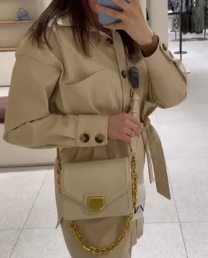 ZARA Cream Crossbody Bag with Gold Chain Detail Gently Used Quiet Luxury thumbnail 1