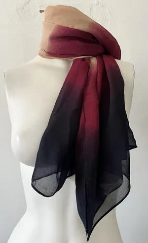 Charming Charlie Ombré Dyed Rectangular Scarf Burgundy Navy Peach GUC thumbnail 1
