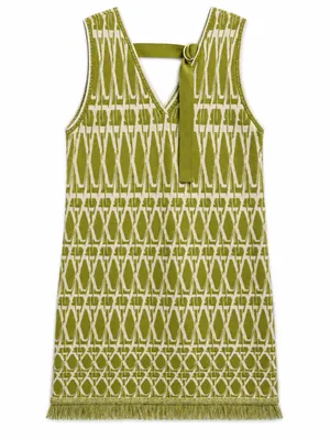 Diane von Furstenberg Reilly Dress Womens S Chartreuse Fringe Geometric thumbnail 6